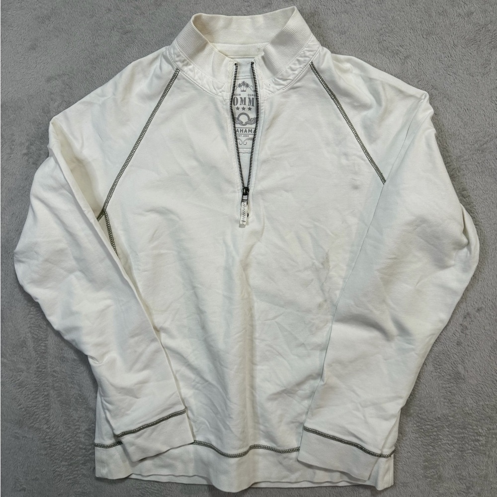 Tommy Bahama White Half-Zip Pullover with Contrast Stitching